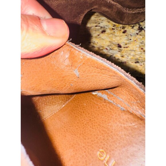 Vintage Liz Claiborne Square Toe Womens Brown Suede High Heel Mules 8M Retro 70s - Picture 6 of 10